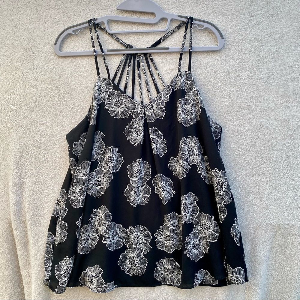 Metaphor Women Sleeveless Halter Black Floral Chiffon Top Blouse Size Medium